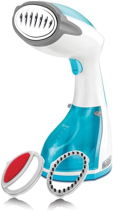 BLACK+DECKER Handheld Fabric Steamer with Steam Jet Button and Lint Remover 1200W 260ml White/Blue HST1200-B