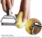 Stainless Steel 2 in 1 Julienne Vegetable Peeler Multi-Functional Fruit Vegetable Shredder Slicer Double Planing Cutter Potato Cucumber Carrot Melon Grater (Silver, 18 x 8.2 x 2.4 cm)