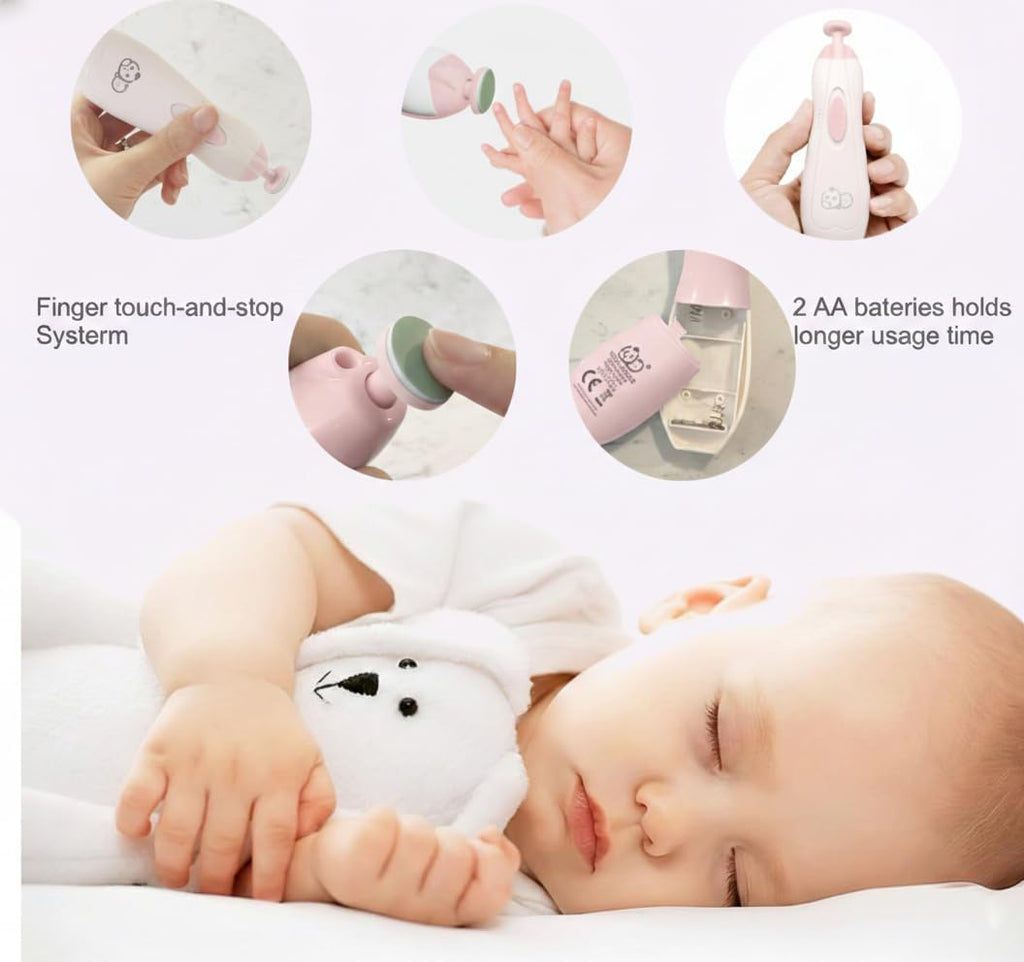 Royal Angels Baby Nail Clippers 20 in 1 by Baby | Safe Electric Baby Nail Trimmer, Baby Nail File Kit, Additional Replacement Heads, Newborn Toddler Toes and Fingernails, Trim and Polish (Pink)