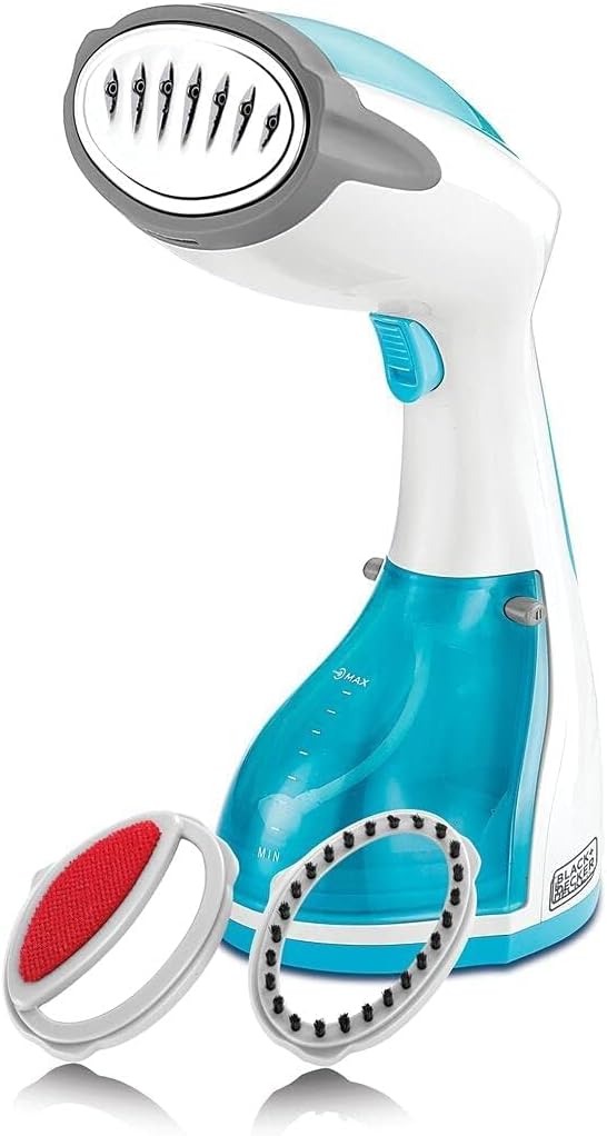 BLACK+DECKER Handheld Fabric Steamer with Steam Jet Button and Lint Remover 1200W 260ml White/Blue HST1200-B