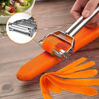 Stainless Steel 2 in 1 Julienne Vegetable Peeler Multi-Functional Fruit Vegetable Shredder Slicer Double Planing Cutter Potato Cucumber Carrot Melon Grater (Silver, 18 x 8.2 x 2.4 cm)