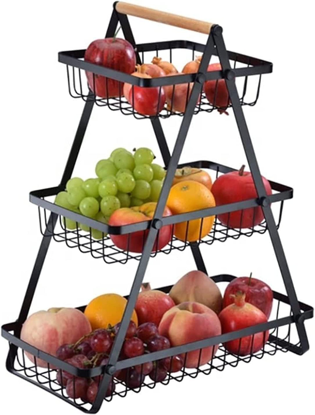 ECVV 3-Layer Countertop Fruit Storage Basket, Vegetable Rack Bread Display Stand for Kitchen, Black
