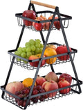 ECVV 3-Layer Countertop Fruit Storage Basket, Vegetable Rack Bread Display Stand for Kitchen, Black