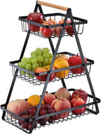 ECVV 3-Layer Countertop Fruit Storage Basket, Vegetable Rack Bread Display Stand for Kitchen, Black