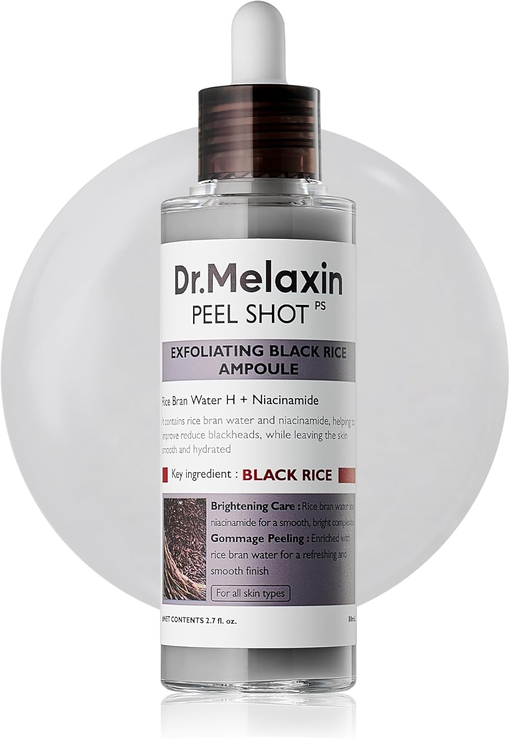 Dr.Melaxin Peel Shot Glow Black Rice Peeling Ampoule, Soft Exfoliating Face and Body Scrub Dead Skin Cells, Blackheads Remover for All Skin Types, 80
