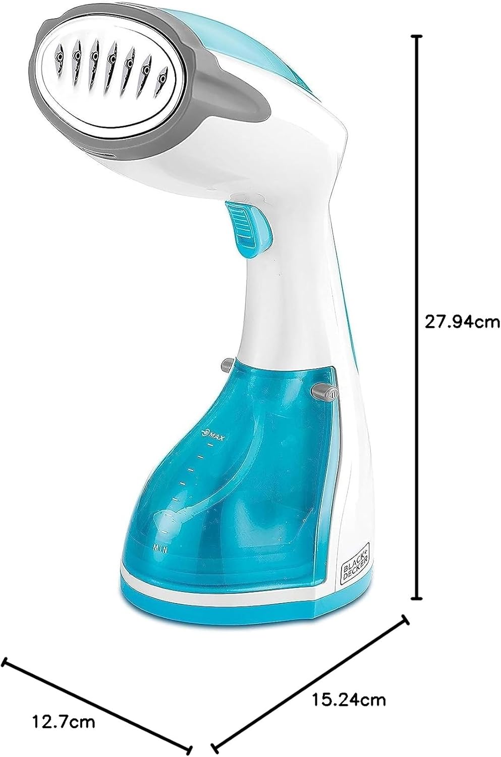 BLACK+DECKER Handheld Fabric Steamer with Steam Jet Button and Lint Remover 1200W 260ml White/Blue HST1200-B