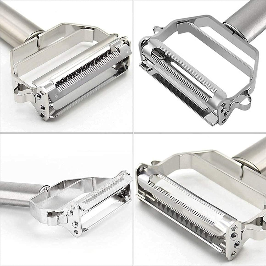 Stainless Steel 2 in 1 Julienne Vegetable Peeler Multi-Functional Fruit Vegetable Shredder Slicer Double Planing Cutter Potato Cucumber Carrot Melon Grater (Silver, 18 x 8.2 x 2.4 cm)