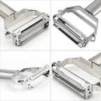 Stainless Steel 2 in 1 Julienne Vegetable Peeler Multi-Functional Fruit Vegetable Shredder Slicer Double Planing Cutter Potato Cucumber Carrot Melon Grater (Silver, 18 x 8.2 x 2.4 cm)