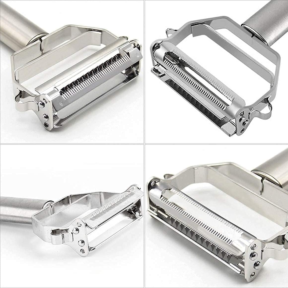 Stainless Steel 2 in 1 Julienne Vegetable Peeler Multi-Functional Fruit Vegetable Shredder Slicer Double Planing Cutter Potato Cucumber Carrot Melon Grater (Silver, 18 x 8.2 x 2.4 cm)