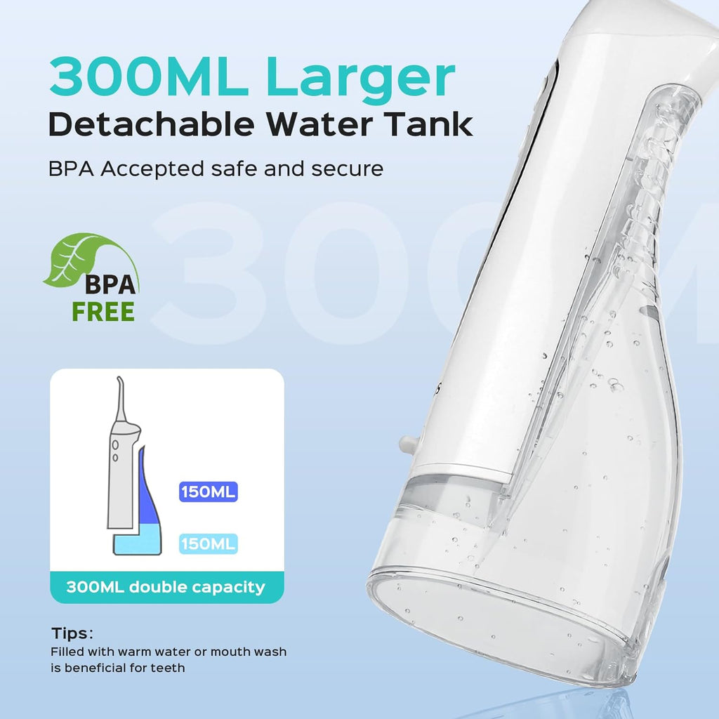 COSLUS Professional C20 Water Flosser For Teeth Braces Gums Care, Cordless Oral Irrigator, Deep Cleaning, Rechargeable, Waterproof, BPA-Free, Portable, Home and Travel, White