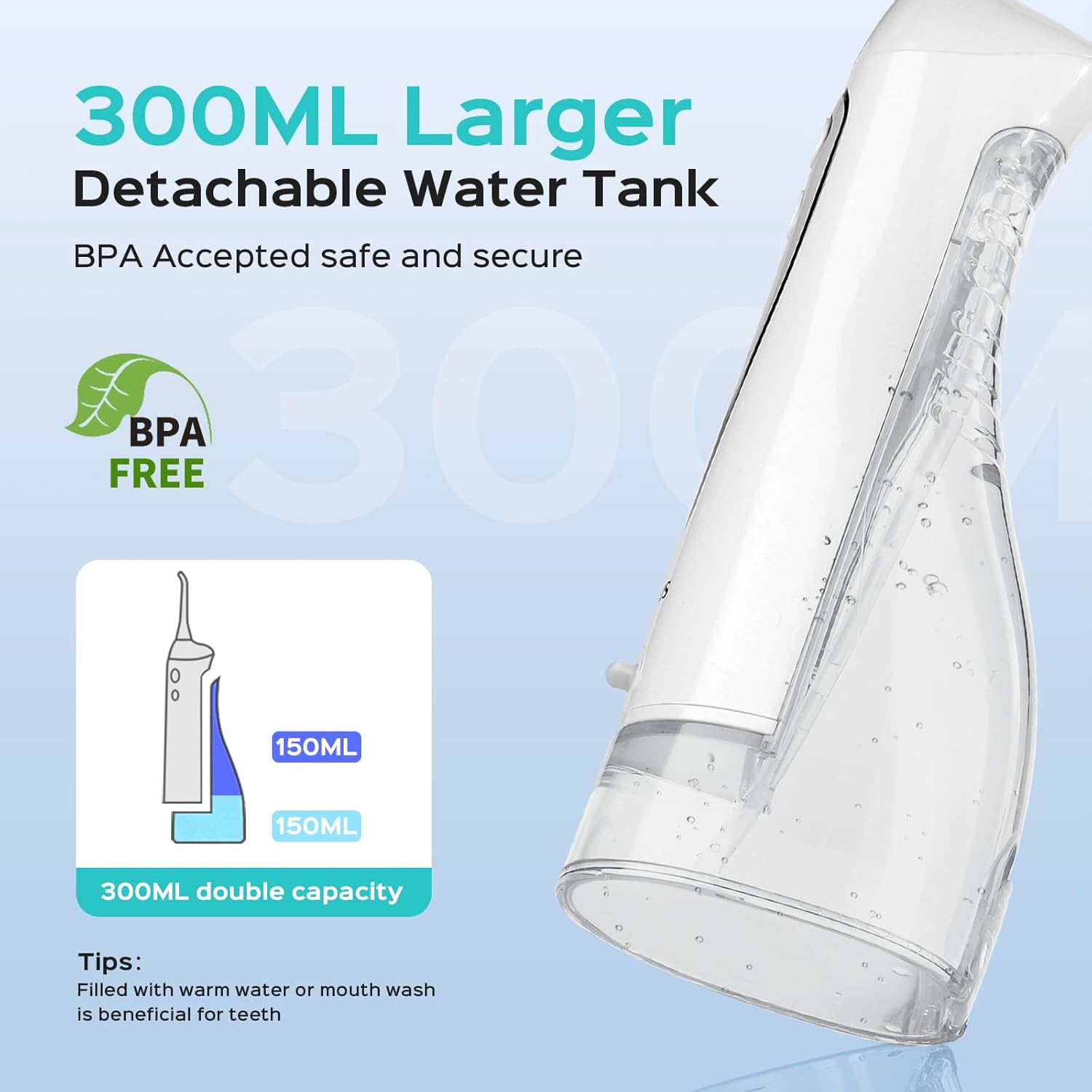 COSLUS Professional C20 Water Flosser For Teeth Braces Gums Care, Cordless Oral Irrigator, Deep Cleaning, Rechargeable, Waterproof, BPA-Free, Portable, Home and Travel, White