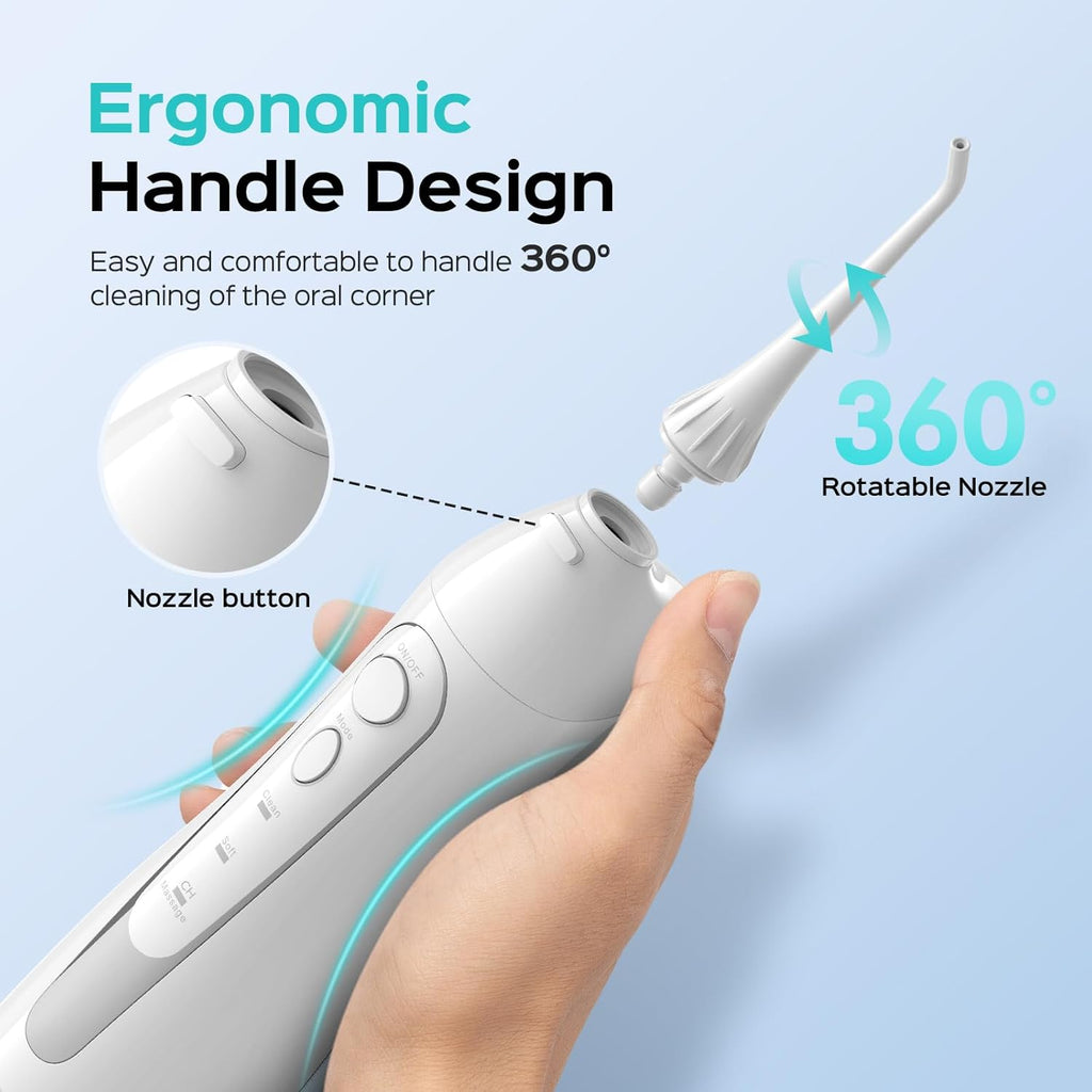COSLUS Professional C20 Water Flosser For Teeth Braces Gums Care, Cordless Oral Irrigator, Deep Cleaning, Rechargeable, Waterproof, BPA-Free, Portable, Home and Travel, White