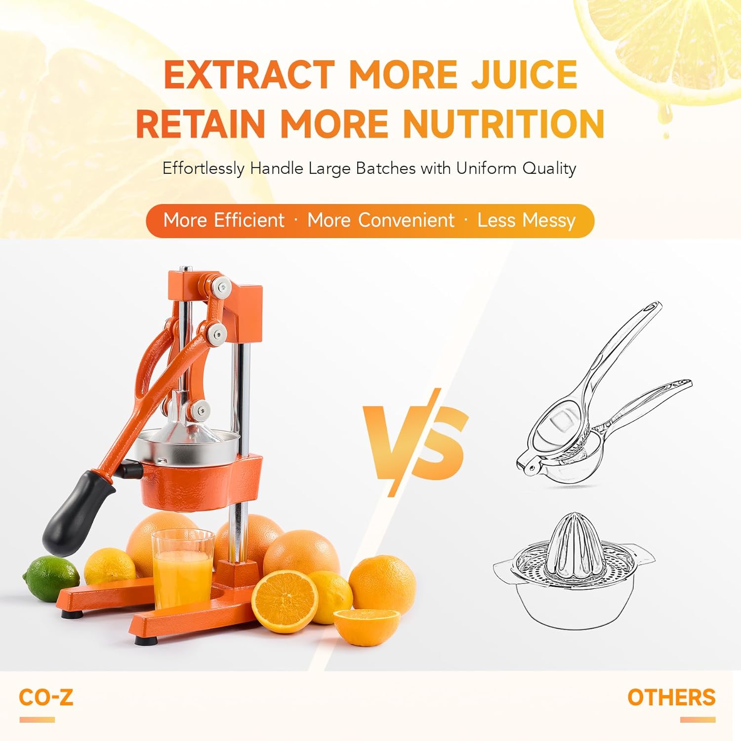 CO-Z Commercial Grade Citrus Juicer Professional Hand Press Manual Fruit Juicer Orange Juice Squeezer for Lemon Lime Pomegranate (Multicolor Cast Iron/Stainless Steel)