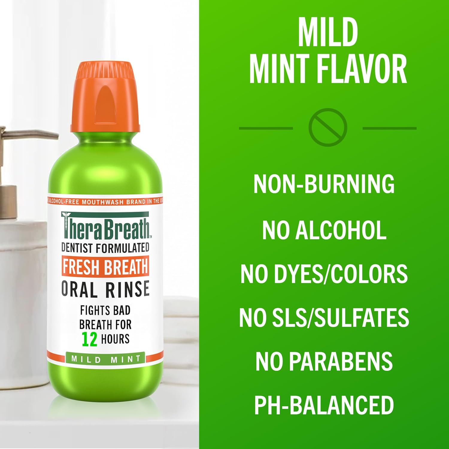 TheBreatheCo Fresh Breath Dentist Formulated Oral Rinse, Mild Mint, 16 Ounce (Pack of 2)