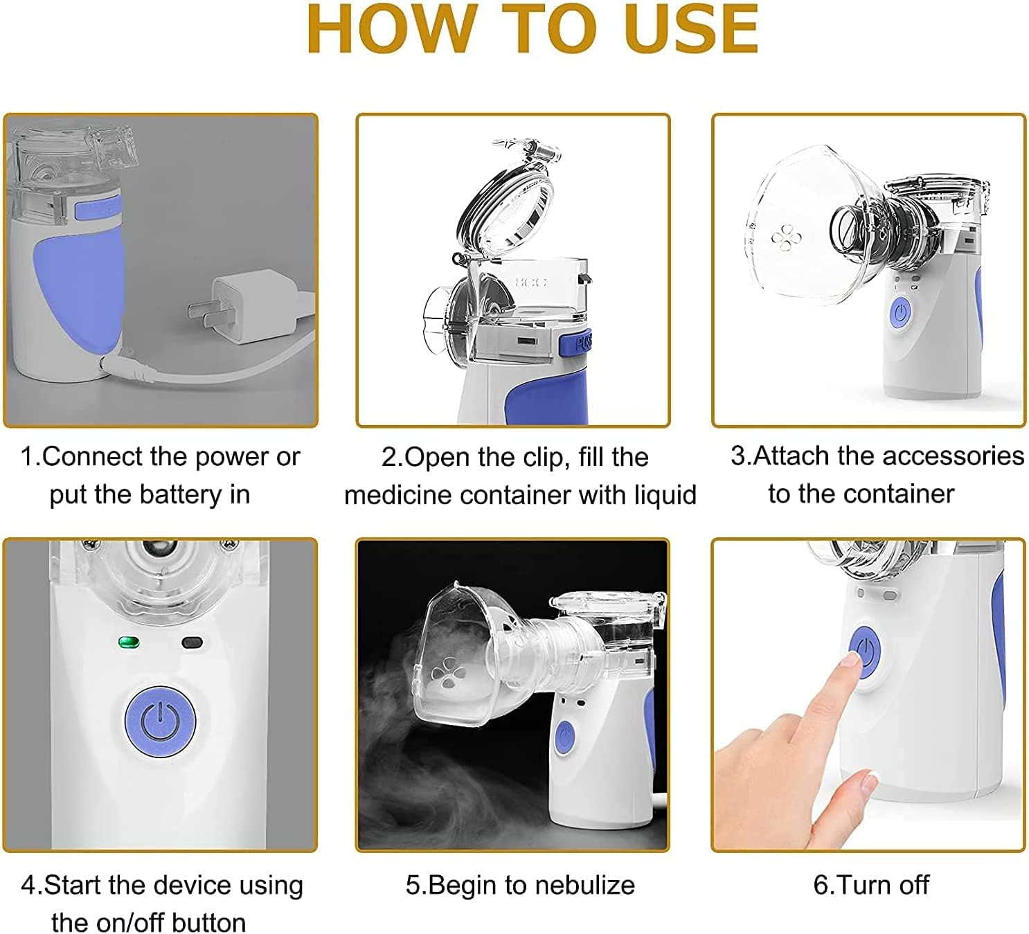 CGY Portable Automatic Mesh Inhaler Humidifier for Adults and Children with Masks and Mouthpieces, Blue
