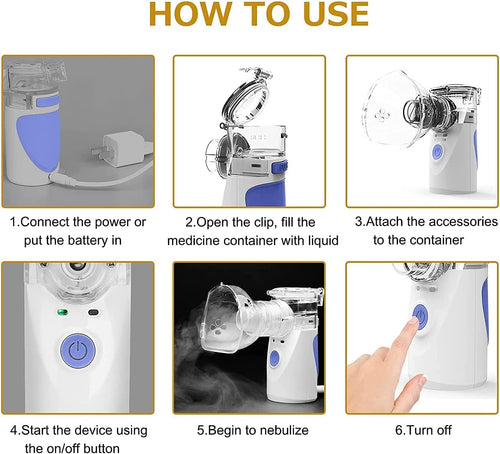 CGY Portable Automatic Mesh Inhaler Humidifier for Adults and Children with Masks and Mouthpieces, Blue