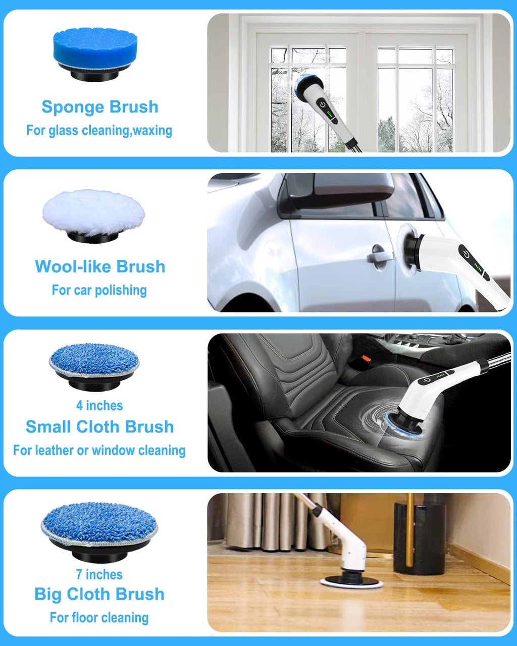 Leebein Electric Cleaning Brush, 2022 Spin Scrubber Cordless with 8 Interchangeable Drill Brush Heads, Tub and Floor Tile Mop Set with 137 cm Adjustable Handle for Bathroom Kitchen Car Floor (White)