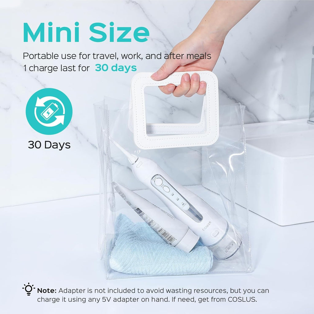 COSLUS Professional C20 Water Flosser For Teeth Braces Gums Care, Cordless Oral Irrigator, Deep Cleaning, Rechargeable, Waterproof, BPA-Free, Portable, Home and Travel, White