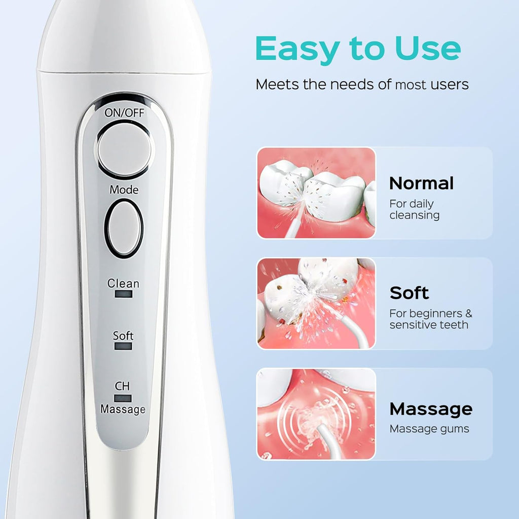 COSLUS Professional C20 Water Flosser For Teeth Braces Gums Care, Cordless Oral Irrigator, Deep Cleaning, Rechargeable, Waterproof, BPA-Free, Portable, Home and Travel, White