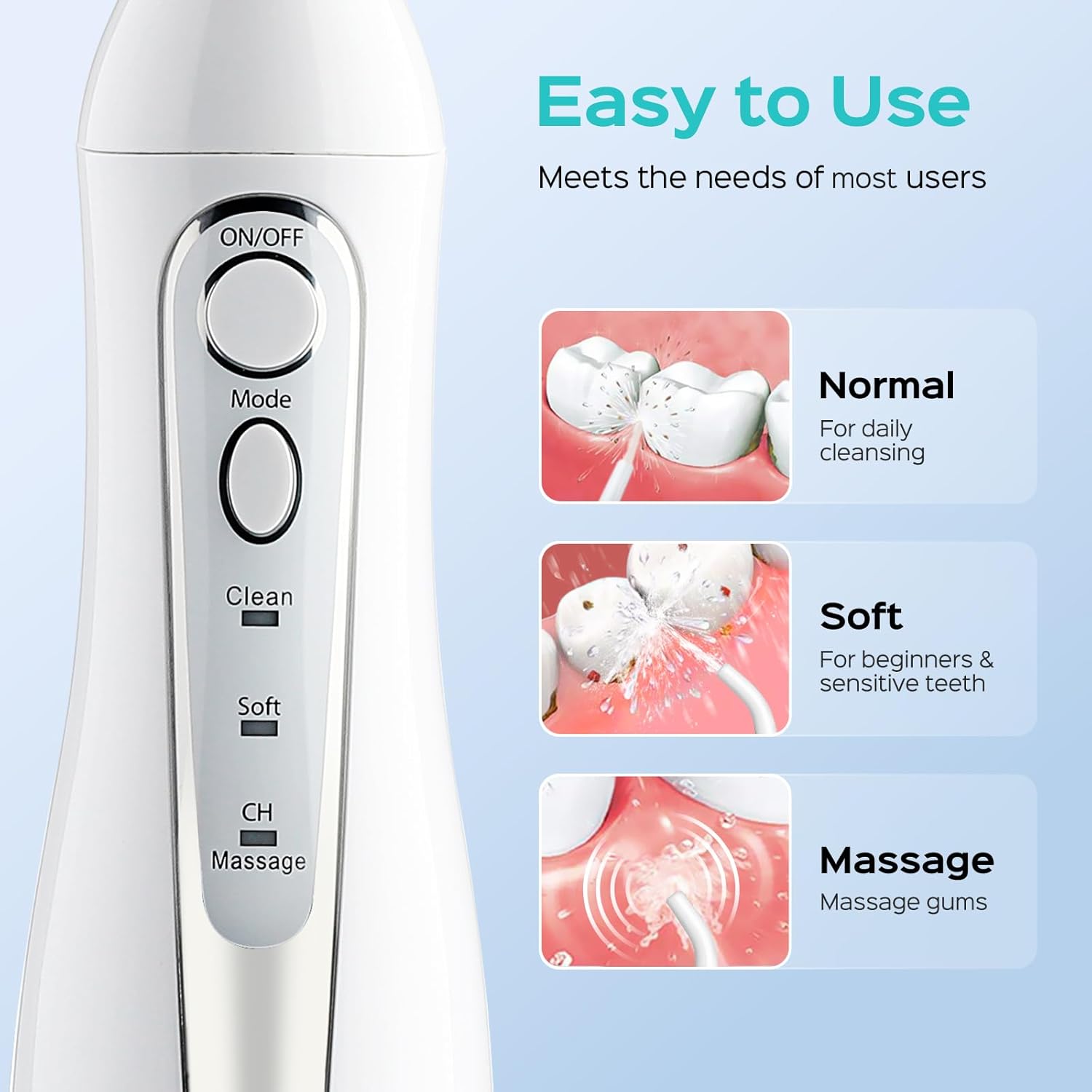 COSLUS Professional C20 Water Flosser For Teeth Braces Gums Care, Cordless Oral Irrigator, Deep Cleaning, Rechargeable, Waterproof, BPA-Free, Portable, Home and Travel, White