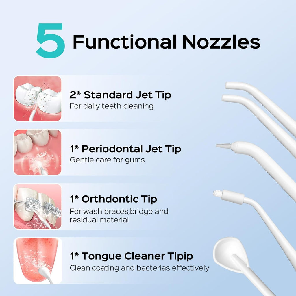 COSLUS Professional C20 Water Flosser For Teeth Braces Gums Care, Cordless Oral Irrigator, Deep Cleaning, Rechargeable, Waterproof, BPA-Free, Portable, Home and Travel, White