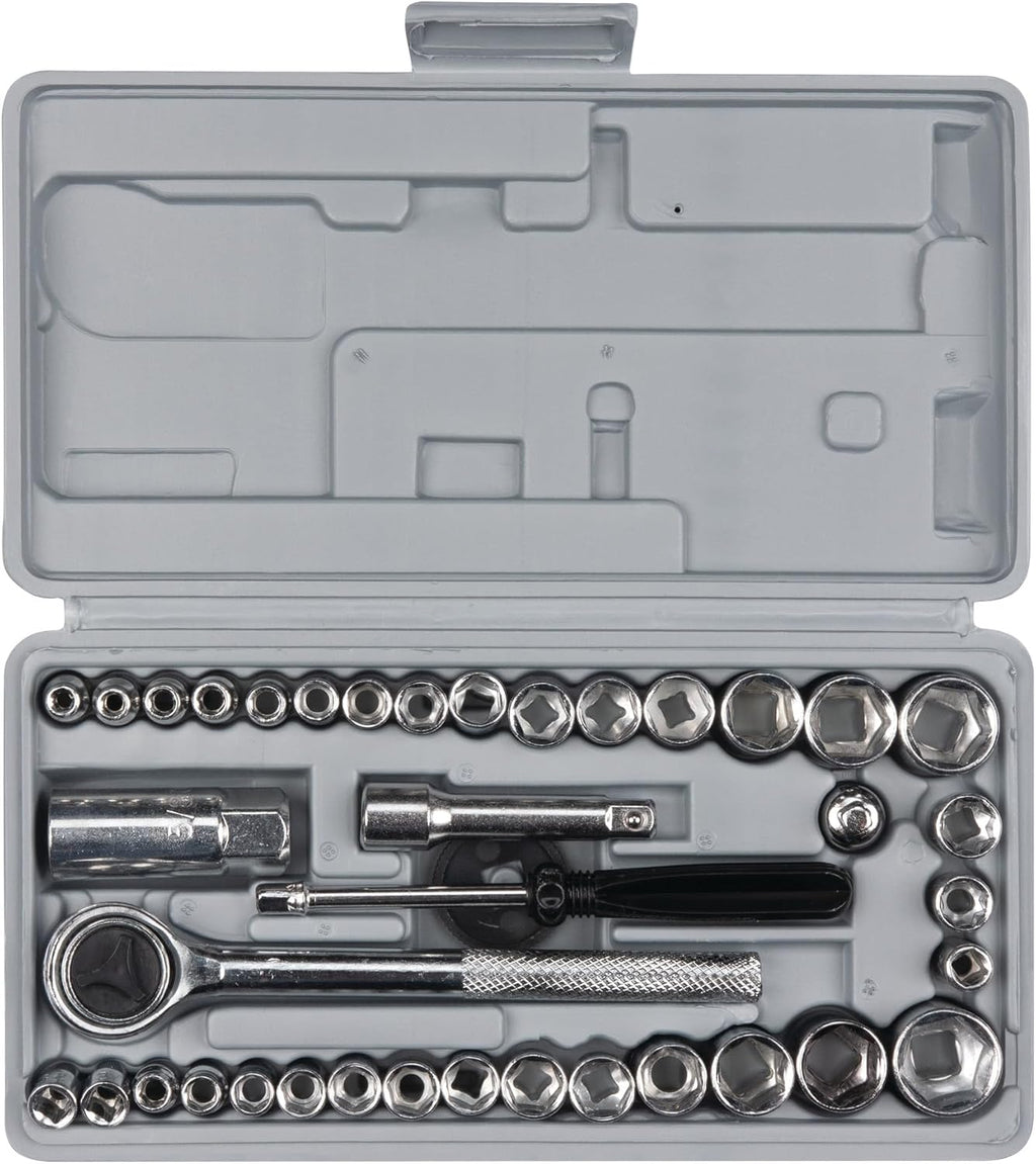 PERFORMANCE TOOL W1173 Sae/Metric 40-Piece Socket Set (1/4" & 3/8" Drive), Silver