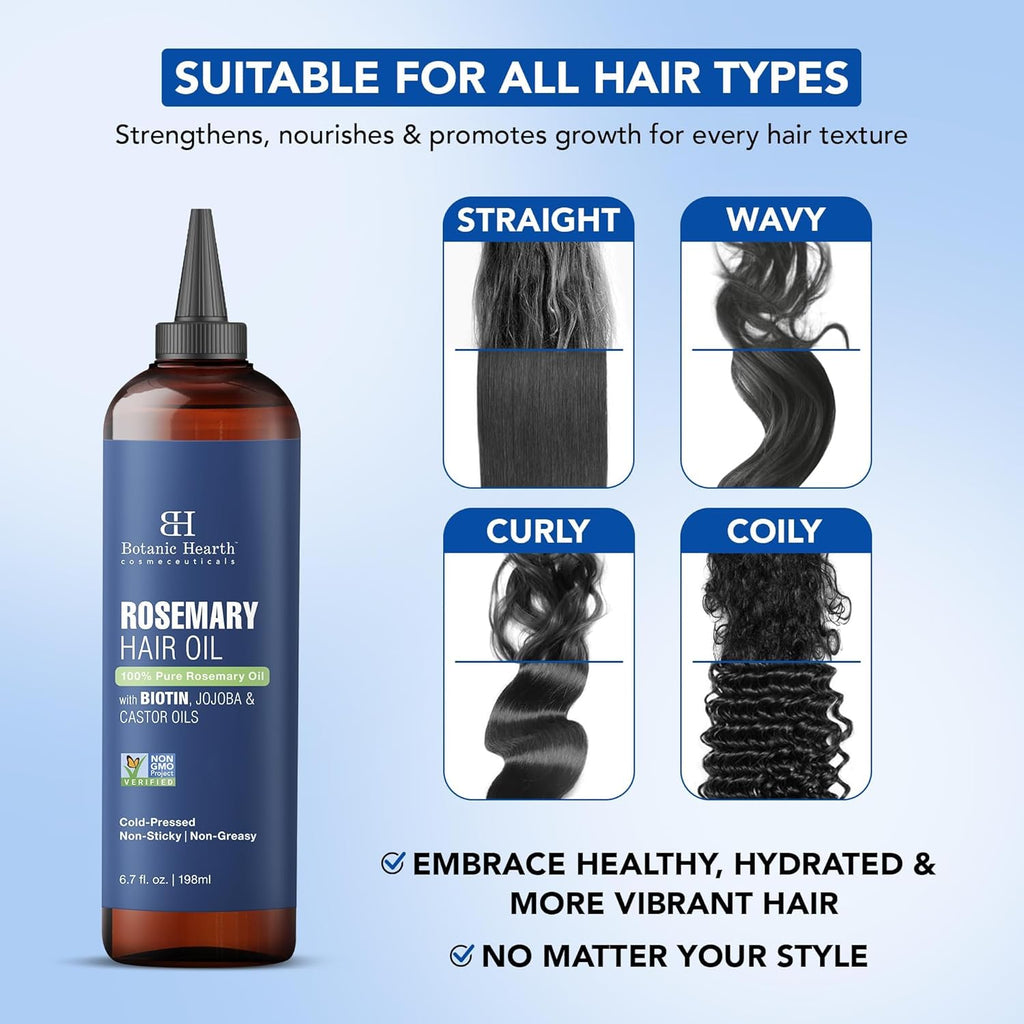 Botanic Hearth 100% Pure Rosemary Oil For Hair Growth | 198 ML | Infused With Biotin, Jojoba & castor Oil | Hair strengthening Treatment | Nourishing & Volumizing | Non GMO Verified