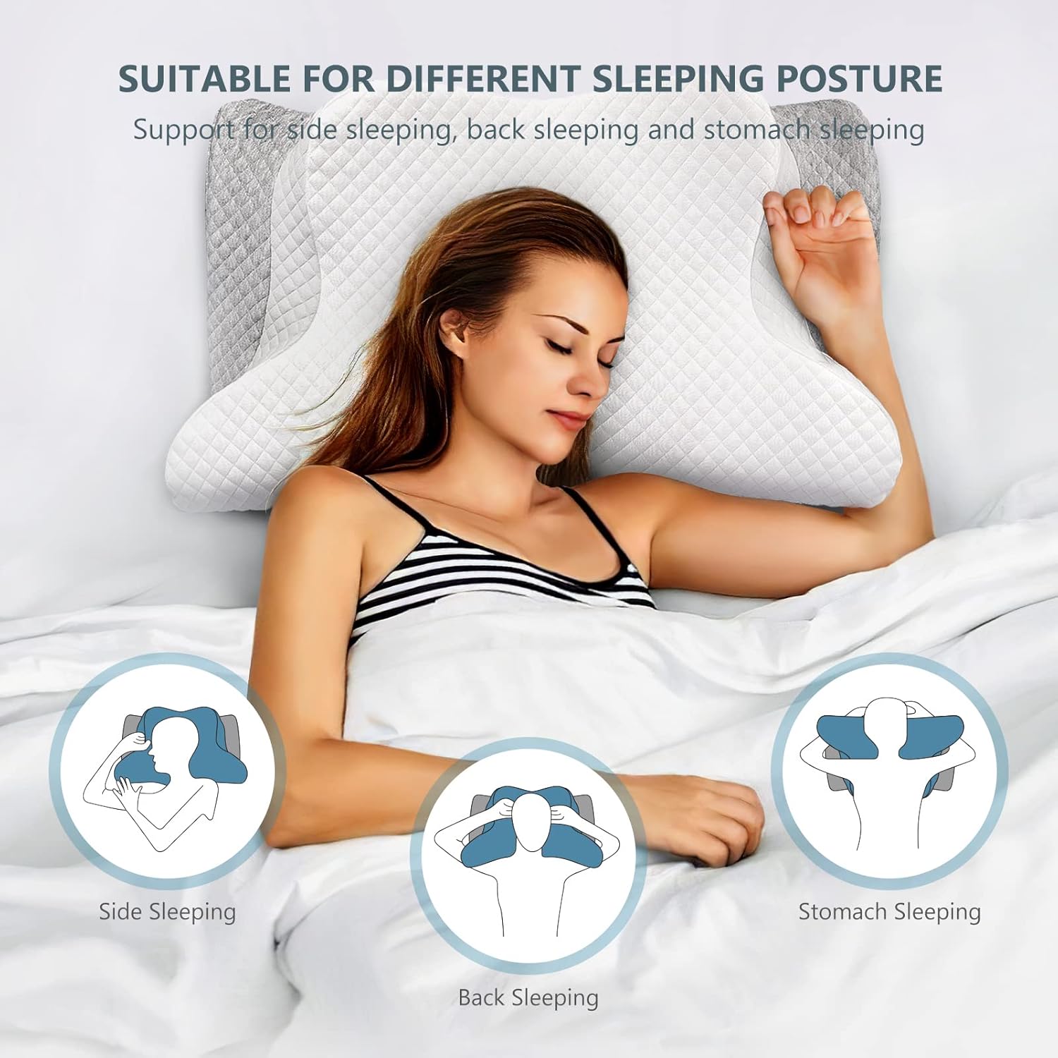 ZAMAT Adjustable Cervical Memory Foam Pillow, Odorless Neck Pillows for Pain Relief, Orthopedic Contour Pillows for Sleeping with Cooling Pillowcase, Bed Support Pillow for Side, Back, Stomach Sleeper