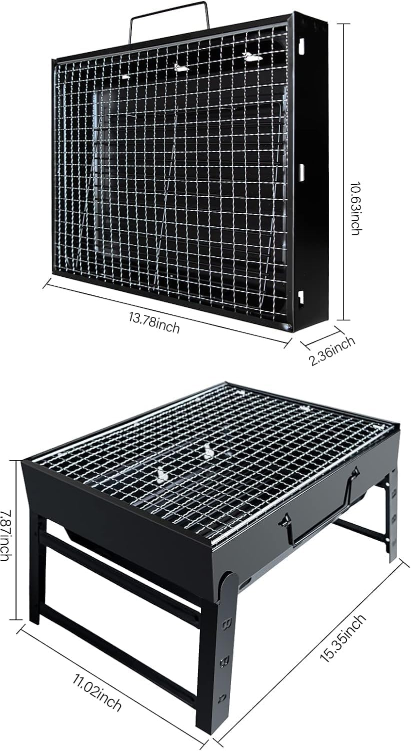 Kizmyee BBQ Barbeque Grill Outdoor, Portable Folding Charcoal Barbecue Desk Tabletop Stainless Steel Smoker for Picnic Garden Terrace Camping Travel 15.35''x11.41''x2.95''