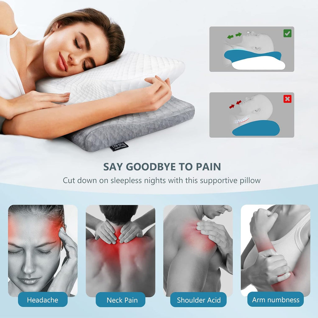 ZAMAT Adjustable Cervical Memory Foam Pillow, Odorless Neck Pillows for Pain Relief, Orthopedic Contour Pillows for Sleeping with Cooling Pillowcase, Bed Support Pillow for Side, Back, Stomach Sleeper