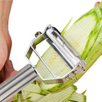 Stainless Steel 2 in 1 Julienne Vegetable Peeler Multi-Functional Fruit Vegetable Shredder Slicer Double Planing Cutter Potato Cucumber Carrot Melon Grater (Silver, 18 x 8.2 x 2.4 cm)