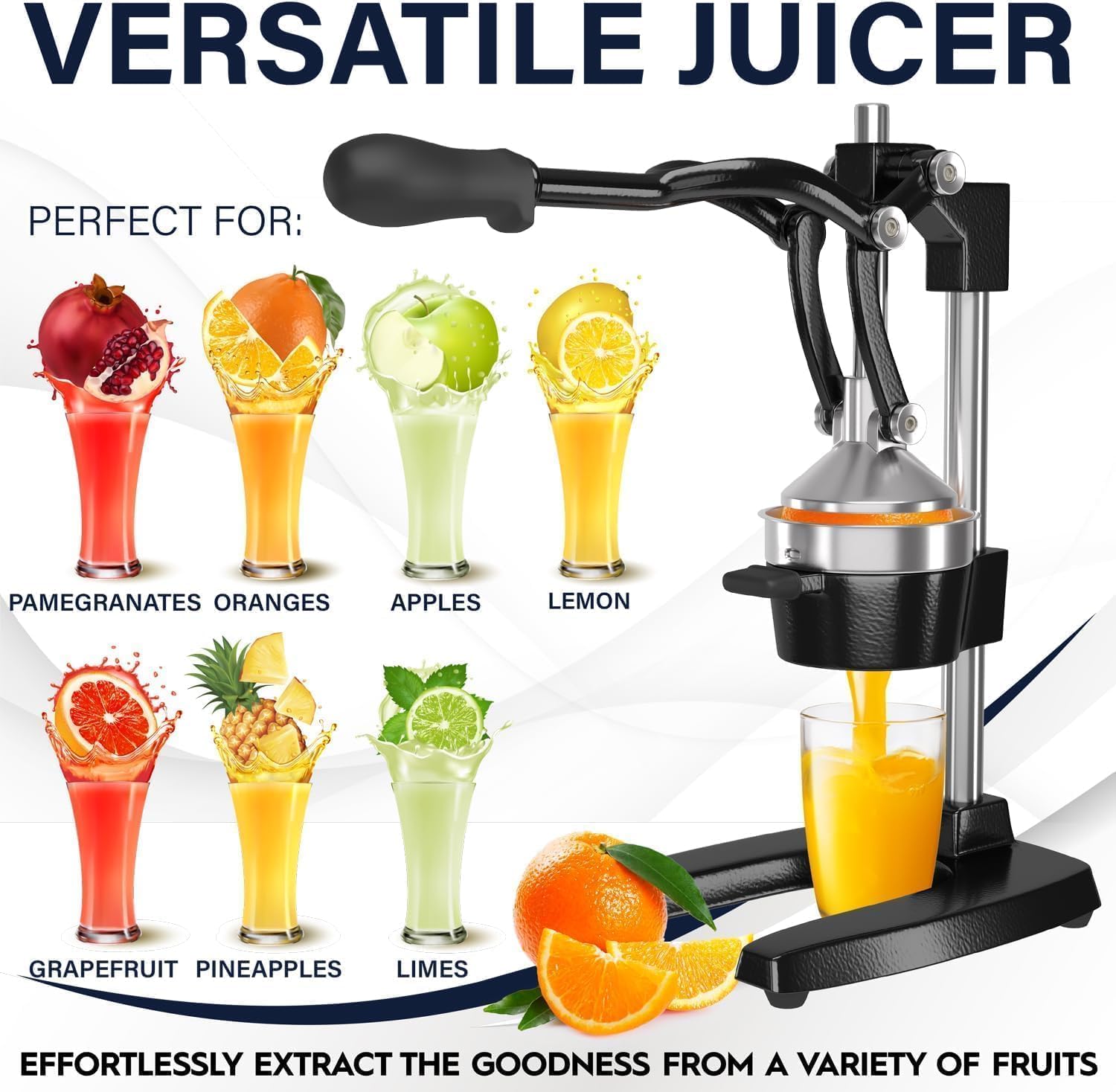 Cast Iron Citrus Juicer, Commercial Grade Manual Hand Press, Heavy-Duty Countertop Squeezer for Fresh Fruit Juice