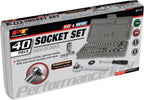 PERFORMANCE TOOL W1173 Sae/Metric 40-Piece Socket Set (1/4" & 3/8" Drive), Silver