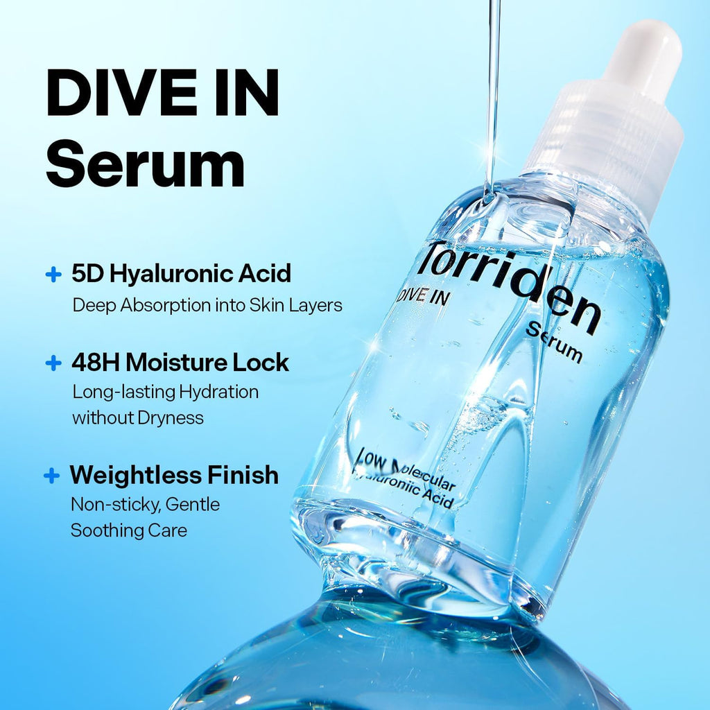 Torriden DIVE-IN Low-Molecular Hyaluronic Acid Serum, 1.69 fl oz | Fragrance-free Face Serum for Dry, Dehydrated, Oily Skin | Vegan, Clean, Cruelty-Free Korean Skin Care