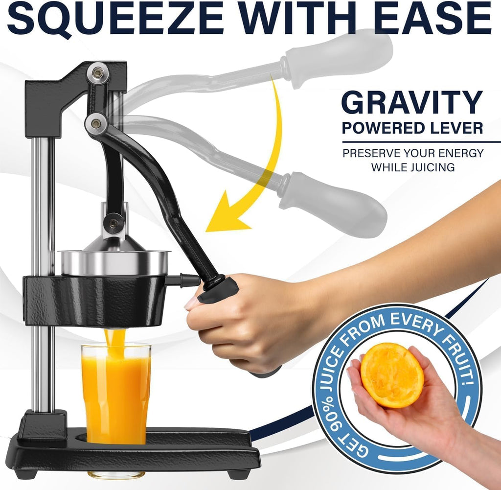 Cast Iron Citrus Juicer, Commercial Grade Manual Hand Press, Heavy-Duty Countertop Squeezer for Fresh Fruit Juice
