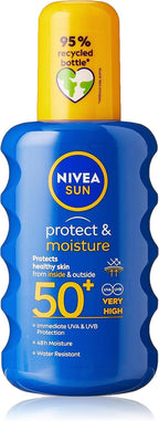 NIVEA SUN Protect & Moisture Sun Spray SPF 50+ (200ml) Moisturising Suncream Spray with SPF 50+ Advanced Sunscreen Providing Immediate Effective UVA + UVB Protection