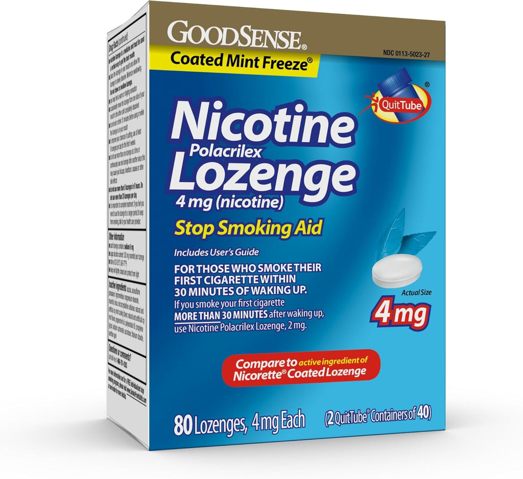 Good Sense Coated Ice Mint Nicotine Polacrilex Lozenges, 4 mg, Stop Smoking Aid, 80 Count