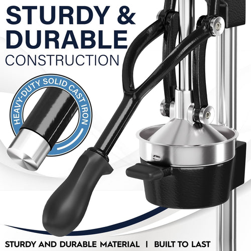 Cast Iron Citrus Juicer, Commercial Grade Manual Hand Press, Heavy-Duty Countertop Squeezer for Fresh Fruit Juice