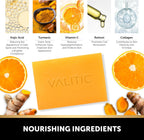 VALITIC 2 Pack Kojic Acid Vitamin C & Retinol Soap Bars for Dark Spot Bundle with 2 Black Exfoliating Gloves for Body Scrubs