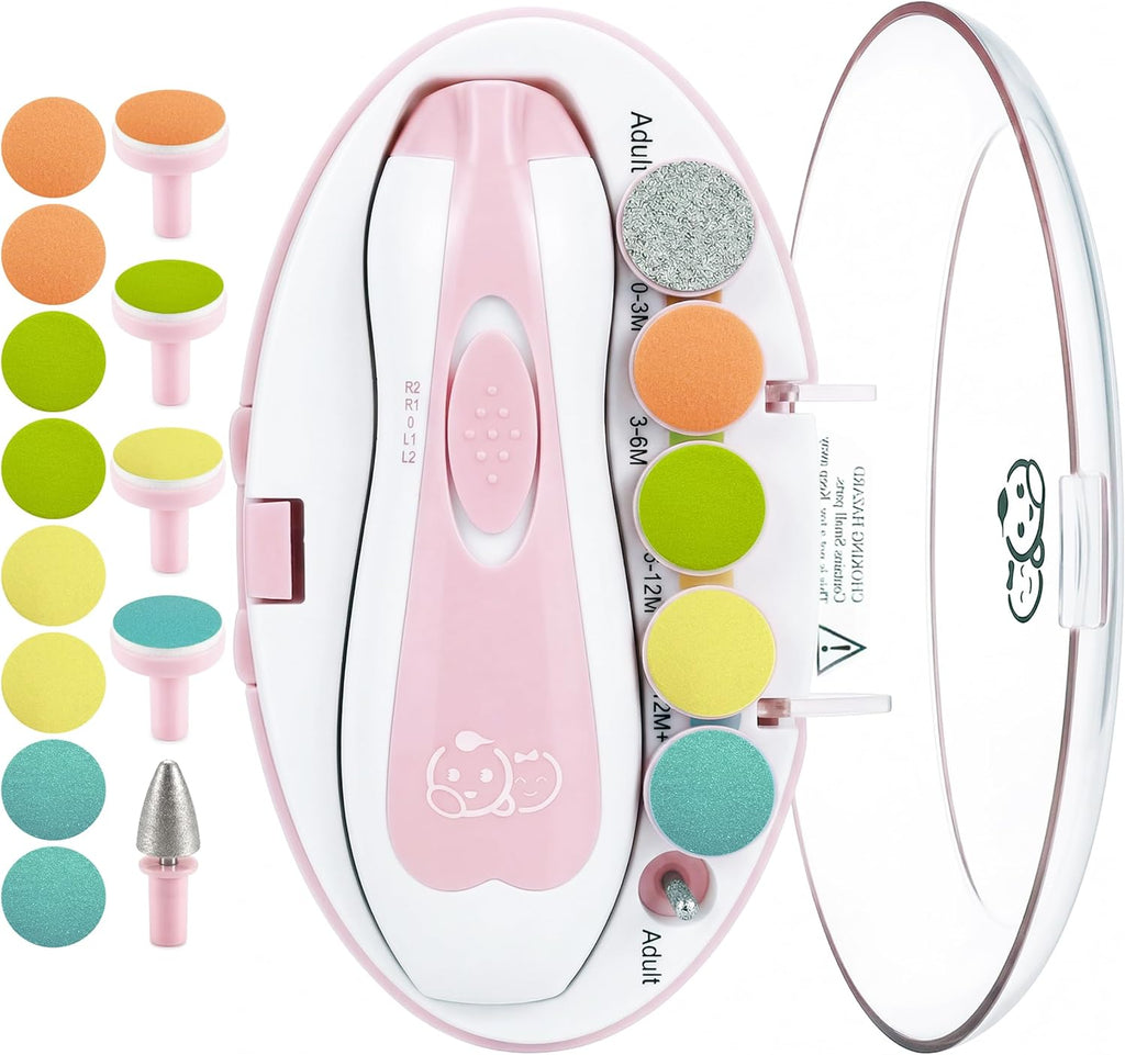 Royal Angels Baby Nail Clippers 20 in 1 by Baby | Safe Electric Baby Nail Trimmer, Baby Nail File Kit, Additional Replacement Heads, Newborn Toddler Toes and Fingernails, Trim and Polish (Pink)