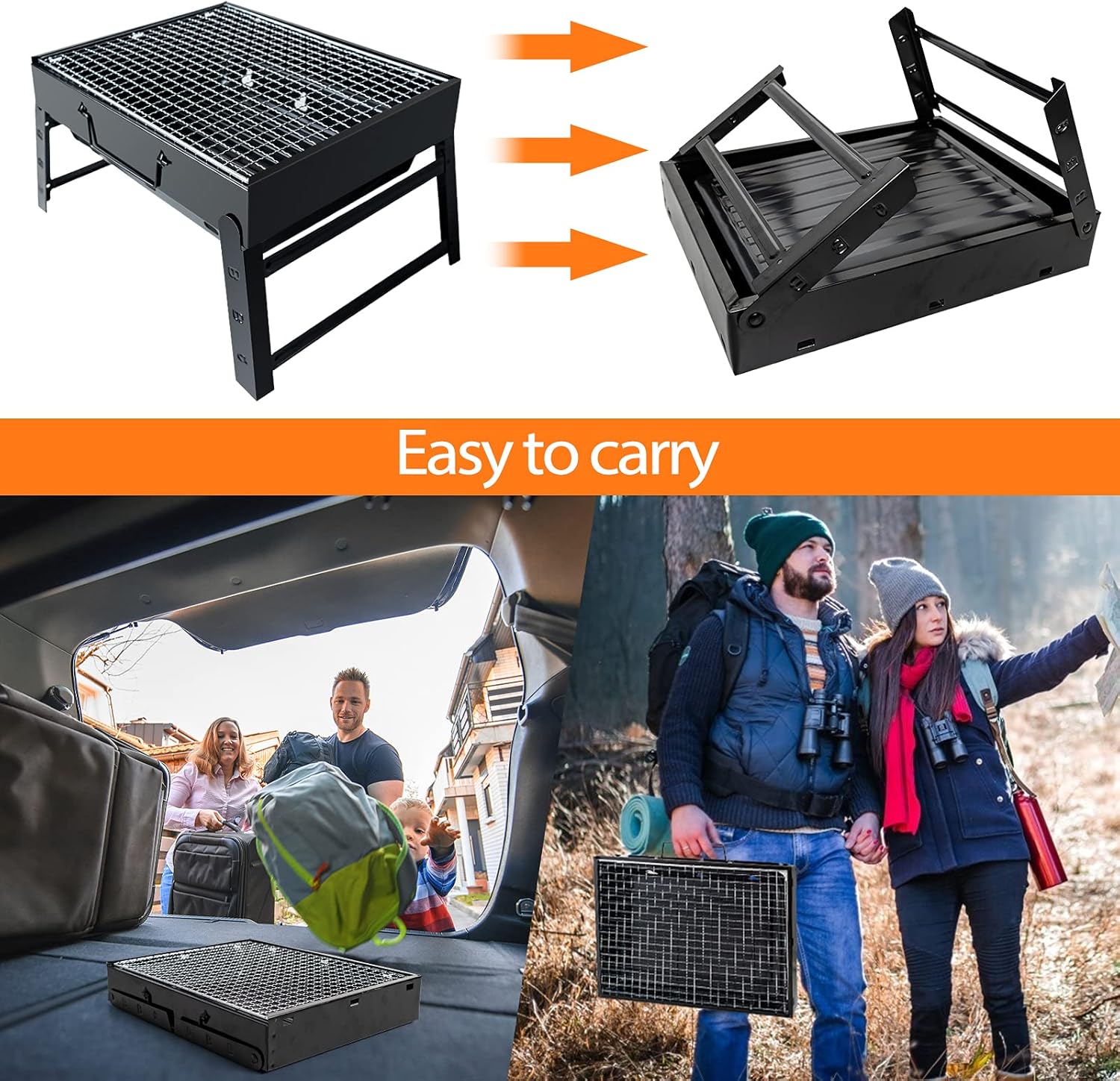 Kizmyee BBQ Barbeque Grill Outdoor, Portable Folding Charcoal Barbecue Desk Tabletop Stainless Steel Smoker for Picnic Garden Terrace Camping Travel 15.35''x11.41''x2.95''