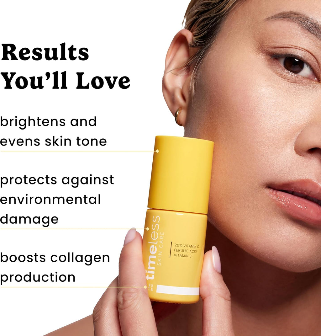 Timeless Skin Care Vitamin C Serum with Vitamin E & Ferulic Acid - Brightening Serum - for Oily & Dry Skin - Fragrance-Free - 1 oz