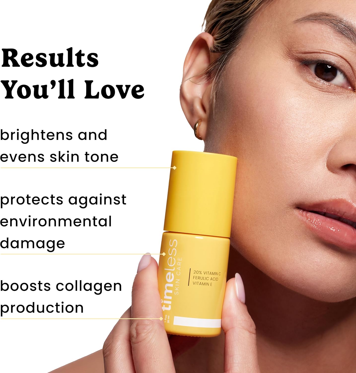 Timeless Skin Care Vitamin C Serum with Vitamin E & Ferulic Acid - Brightening Serum - for Oily & Dry Skin - Fragrance-Free - 1 oz