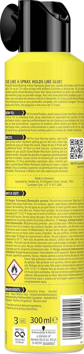 Got2B Schwarzkopf Blasting Freeze Spray Glued Hold 6 300Ml