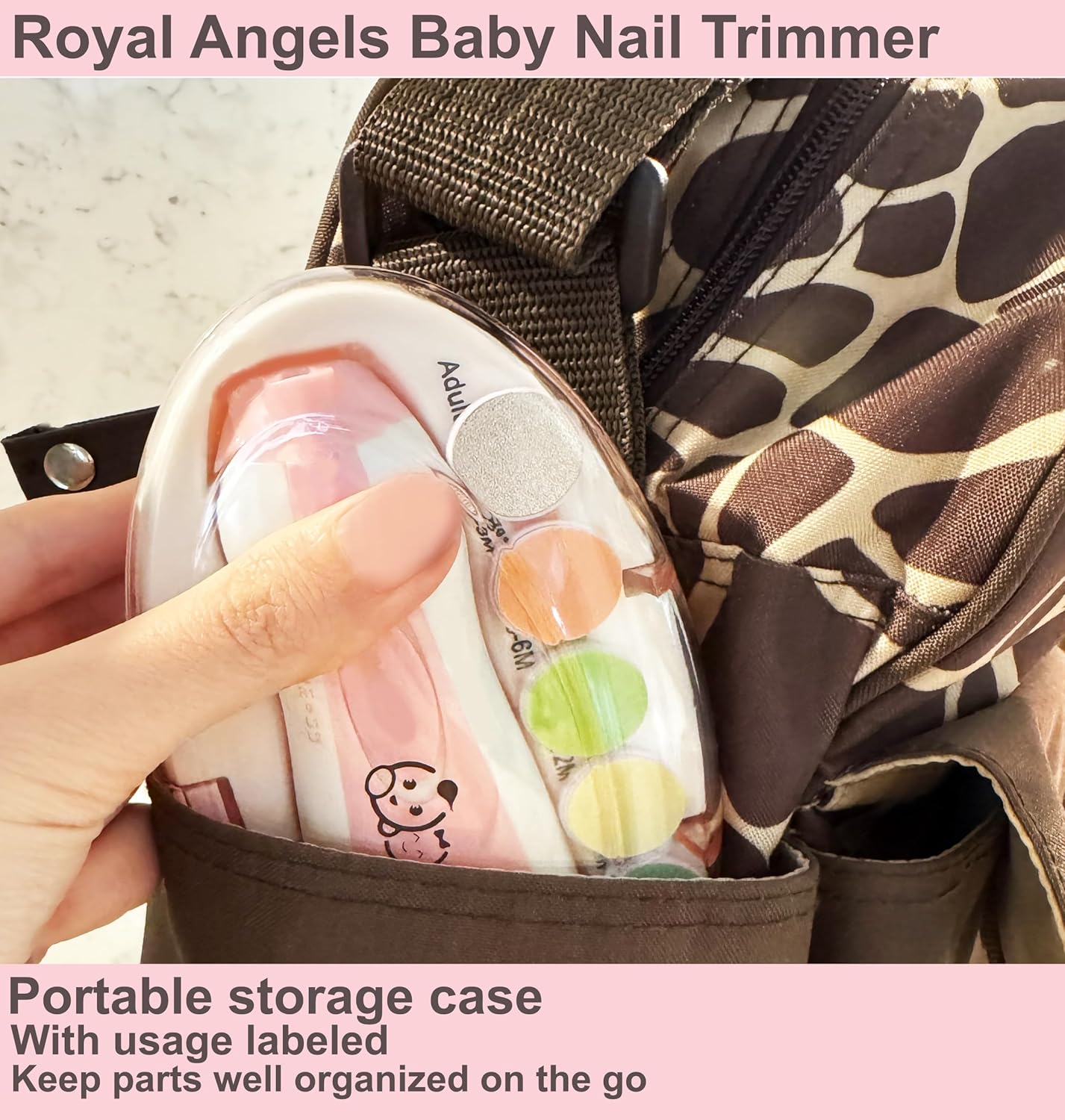 Royal Angels Baby Nail Clippers 20 in 1 by Baby | Safe Electric Baby Nail Trimmer, Baby Nail File Kit, Additional Replacement Heads, Newborn Toddler Toes and Fingernails, Trim and Polish (Pink)