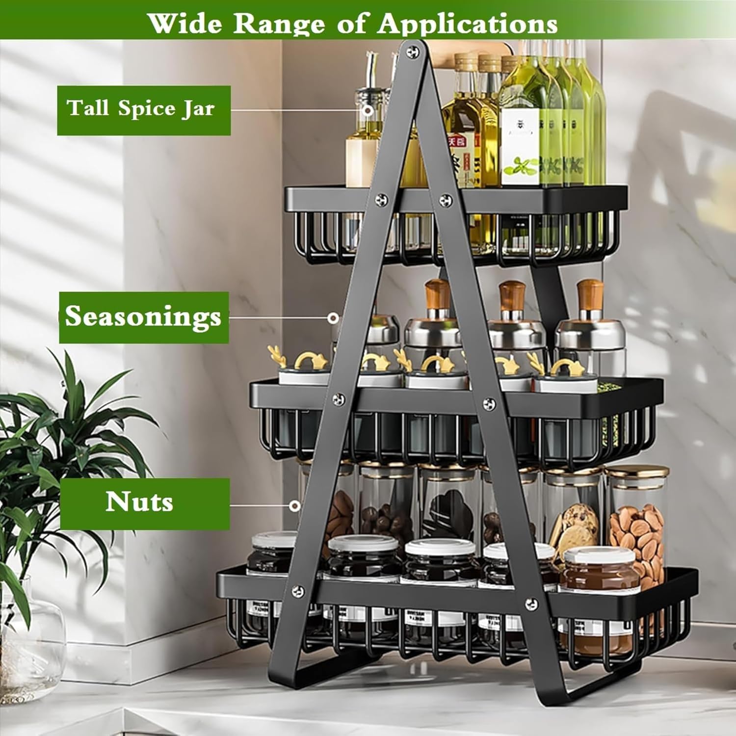 ECVV 3-Layer Countertop Fruit Storage Basket, Vegetable Rack Bread Display Stand for Kitchen, Black