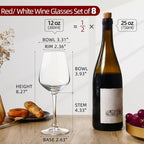 SHYRC Long Stem Wine Glasses Set of 8, 12oz Clear Red/White for Party, Wedding and Home (US-LTN-HJB-6303-8)