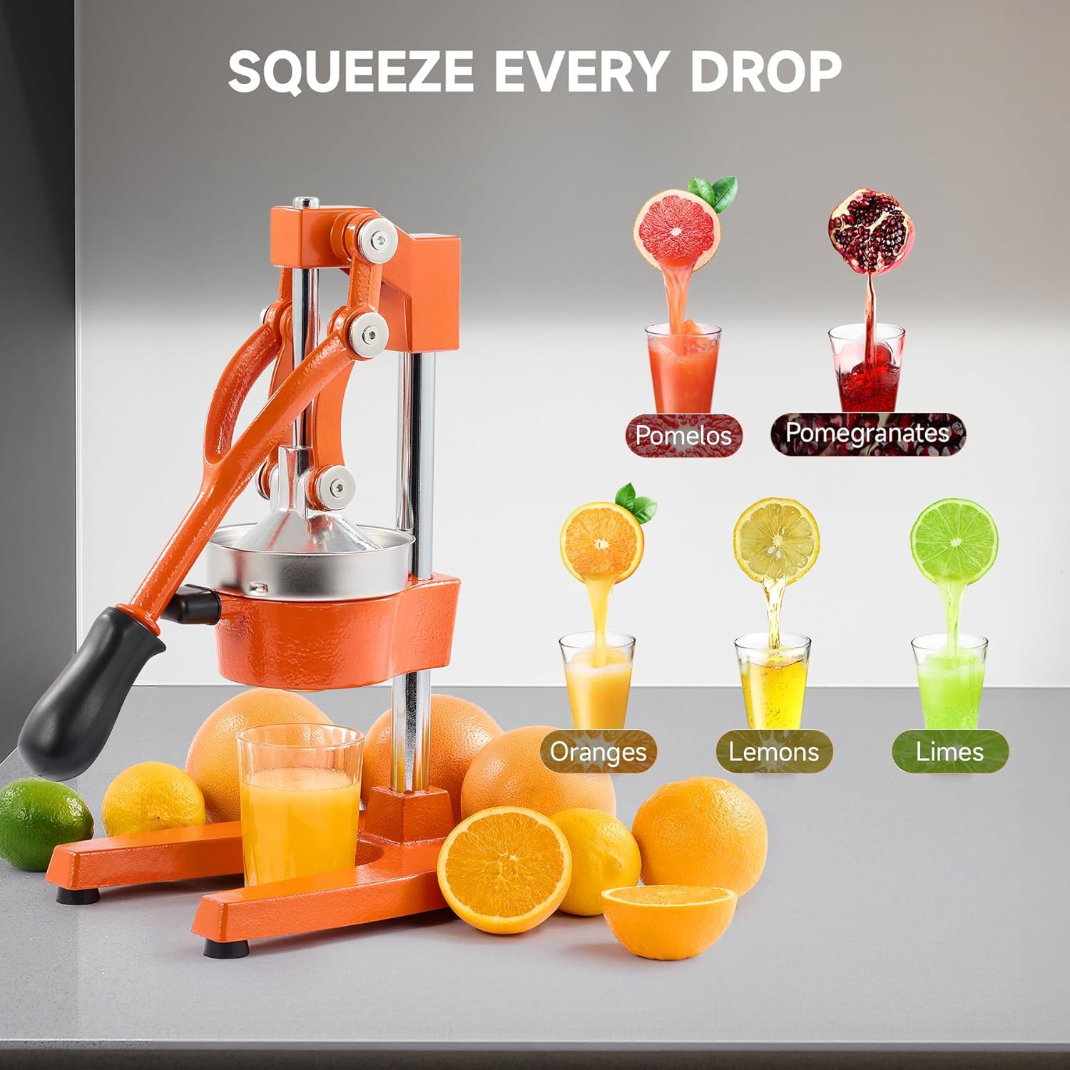 CO-Z Commercial Grade Citrus Juicer Professional Hand Press Manual Fruit Juicer Orange Juice Squeezer for Lemon Lime Pomegranate (Multicolor Cast Iron/Stainless Steel)