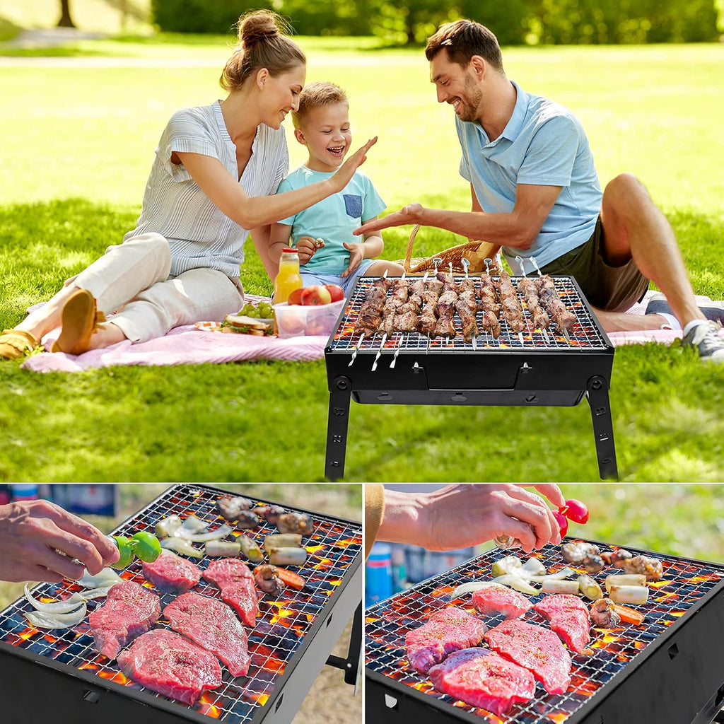 Kizmyee BBQ Barbeque Grill Outdoor, Portable Folding Charcoal Barbecue Desk Tabletop Stainless Steel Smoker for Picnic Garden Terrace Camping Travel 15.35''x11.41''x2.95''