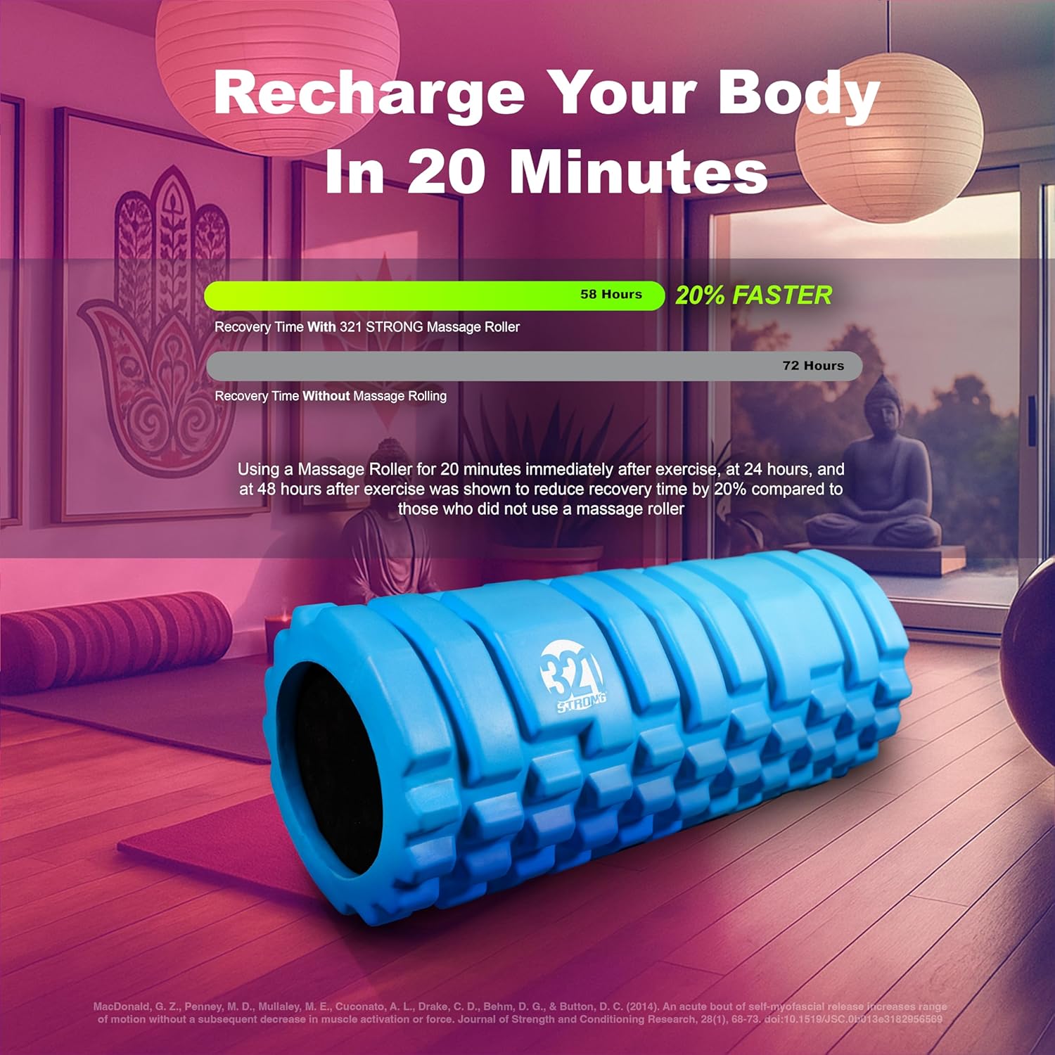321 STRONG (Blue) - 321 STRONG Foam Roller - Medium Density Deep Tissue Massager for Muscle Massage and Myofascial Trigger Point Release, with 4K eBook